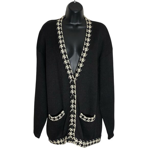 Vtg Talbots Cardigan Sweater Womens M Black Academia V-Neck Cozy Slouchy Preppy - Picture 1 of 10